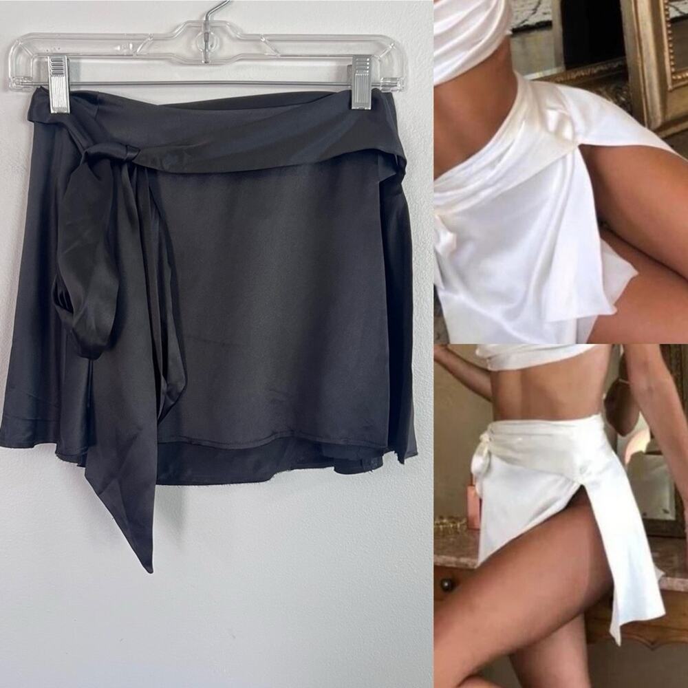 ARE YOU AM I Lilja Silk Wrap Mini Skirt Black Sz XS